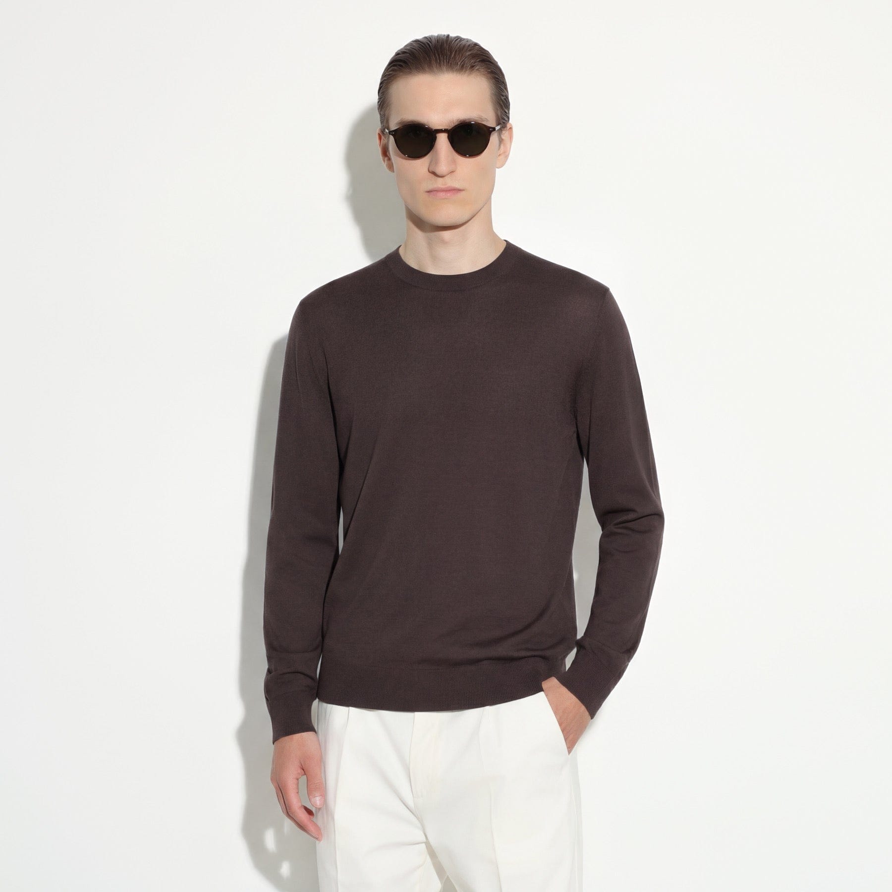 Maglia Girocollo in Seta Cotone Marrone Scuro Maglia Girocollo Paolo Pecora