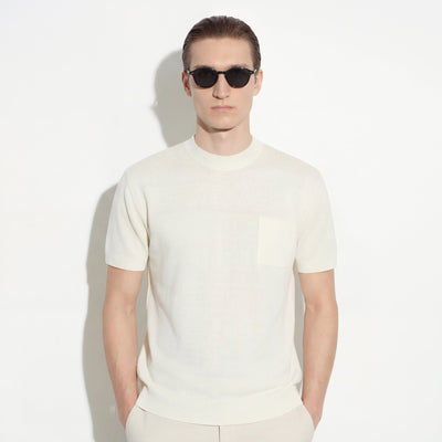 Maglia Girocollo Loose Fit con Tasca in Seta Panna Maglia Girocollo Paolo Pecora