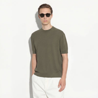 Maglia Girocollo Loose Fit in Cotone Verde Scuro Maglia Girocollo Paolo Pecora