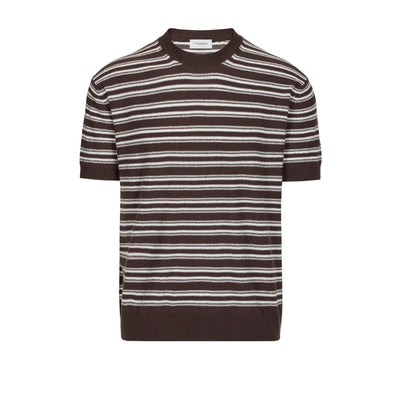 Maglia Girocollo Loose Fit in Seta a Righe Marrone Scuro Maglia Girocollo Paolo Pecora