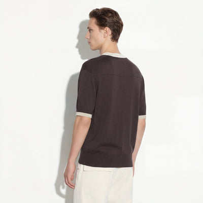 Maglia Girocollo Loose Fit in Seta Cotone con Profili a Contrasto Marrone Scuro Maglia Girocollo Paolo Pecora
