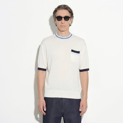 Maglia Girocollo Loose Fit in Seta Cotone con Profili a Contrasto Panna Maglia Girocollo Paolo Pecora
