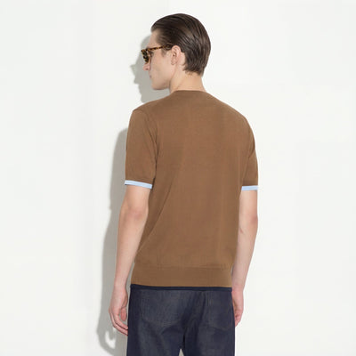 Maglia V-Neck in Cotone con Doppi Bordi Nocciola Maglia Girocollo Paolo Pecora