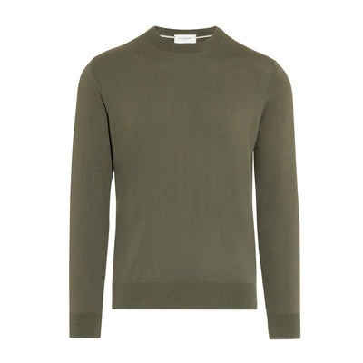 Pullover Girocollo in Cotone Verde Scuro Maglia Girocollo Paolo Pecora