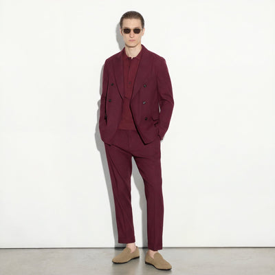 Pantalone Chino Duomo Relaxed Fit in Lino Stretch Mattone Scuro Pantalone Tessuto Paolo Pecora