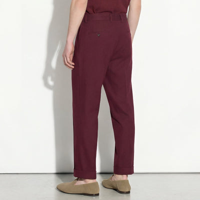 Pantalone Chino Duomo Relaxed Fit in Lino Stretch Mattone Scuro Pantalone Tessuto Paolo Pecora