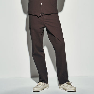 Pantalone Chino Loose Fit in Cotone Marrone Scuro Pantalone Tessuto Paolo Pecora