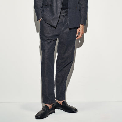 Pantalone Chino Relaxed Fit in Cotone e Lino Blu Pantalone Tessuto Paolo Pecora