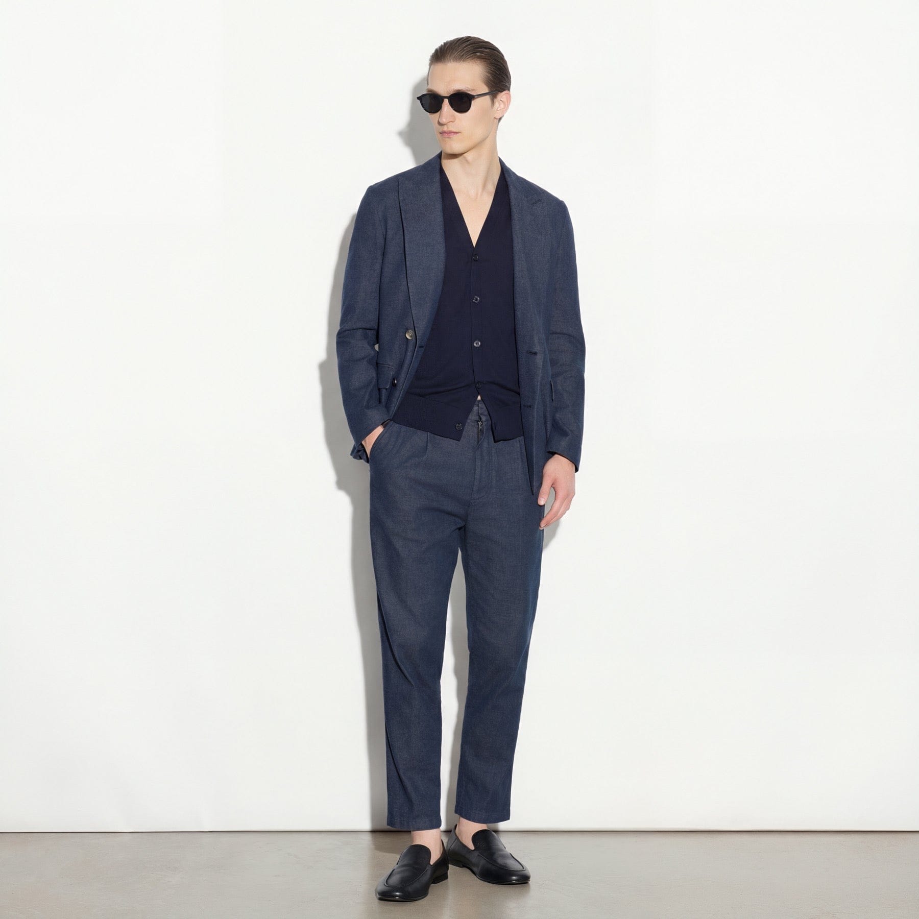 Pantalone Chino Relaxed Fit in Cotone e Lino Blu Pantalone Tessuto Paolo Pecora