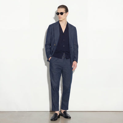 Pantalone Chino Relaxed Fit in Cotone e Lino Blu Pantalone Tessuto Paolo Pecora