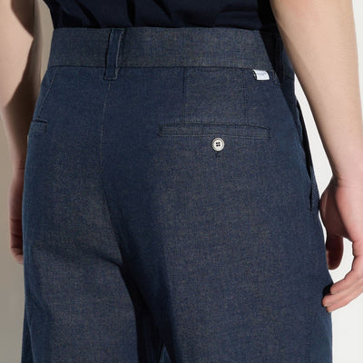 Pantalone Chino Relaxed Fit in Cotone e Lino Blu Pantalone Tessuto Paolo Pecora