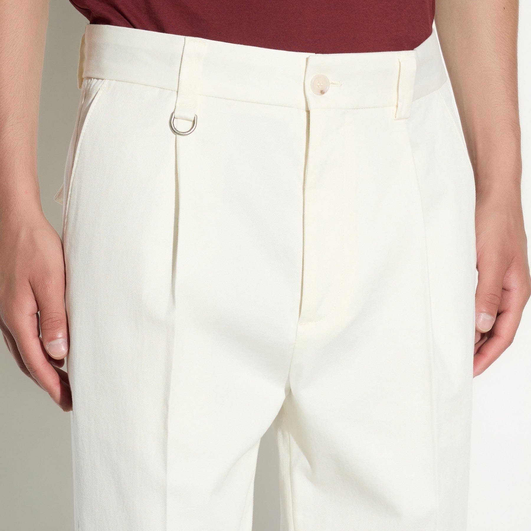 Pantalone Chino Relaxed Fit in Cotone Panna Pantalone Tessuto Paolo Pecora