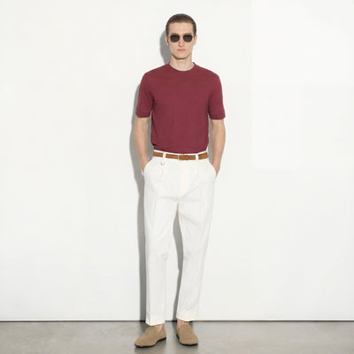 Pantalone Chino Relaxed Fit in Cotone Panna Pantalone Tessuto Paolo Pecora