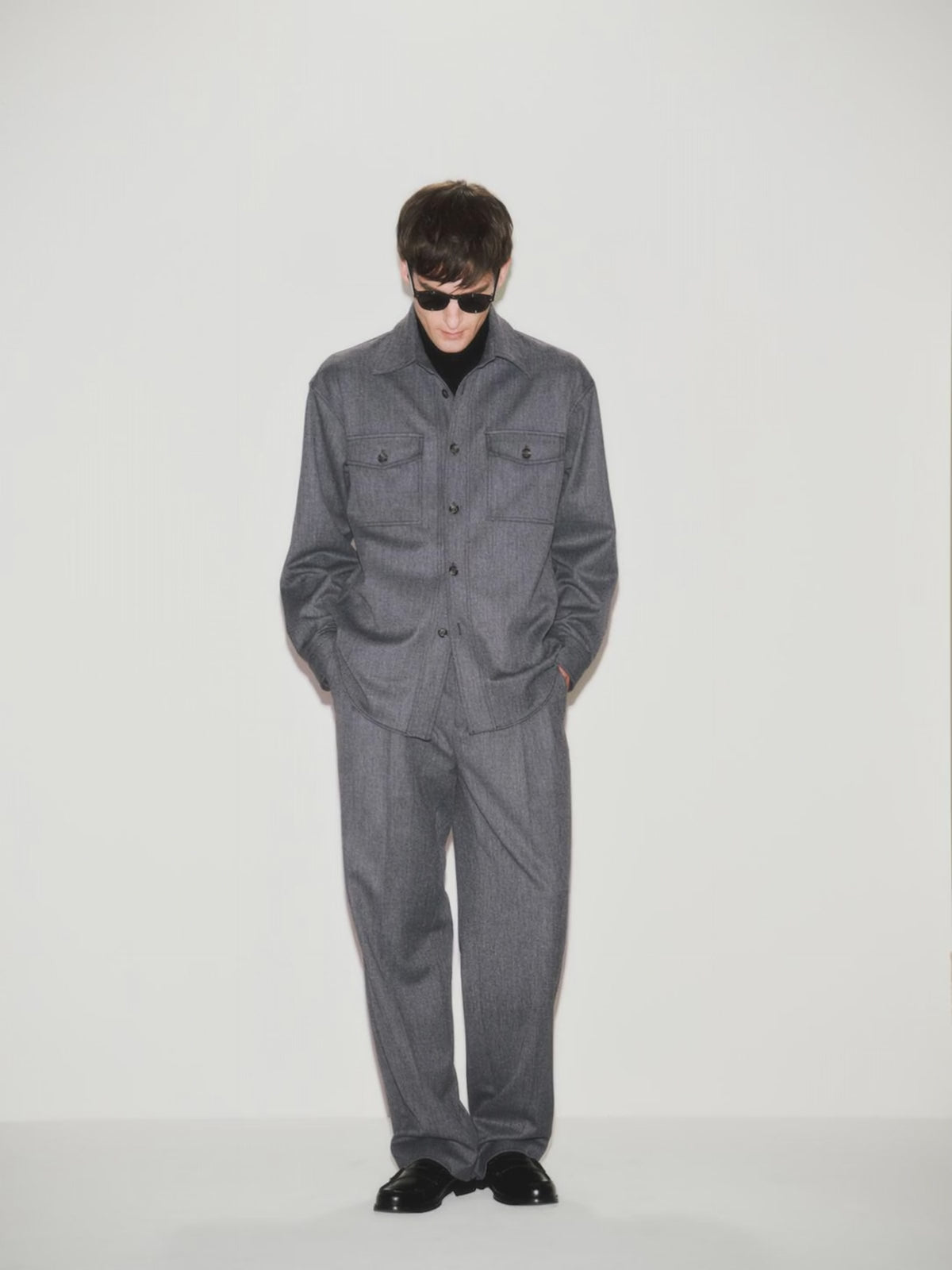 Pantalone Chino Duomo in Misto Lana Gessato Grigio Melange